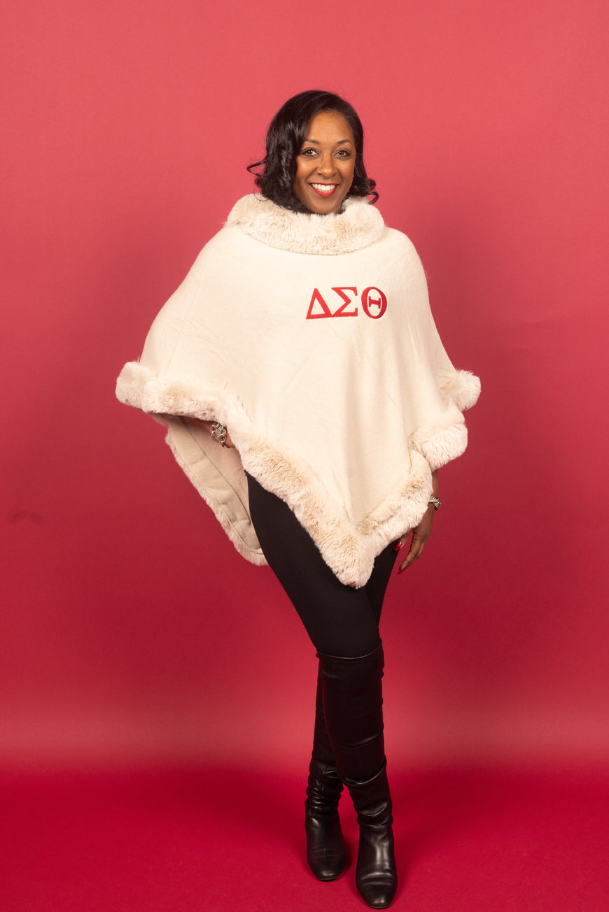 Delta Sigma Theta Fur Shawl (Cream/Crimson)