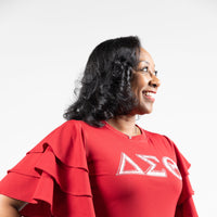 Delta Sigma Theta Letters Ruffle Blouse with Bling