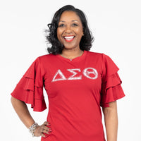 Delta Sigma Theta Letters Ruffle Blouse with Bling
