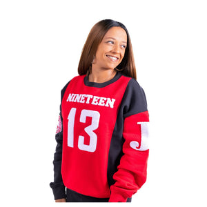 Delta Sigma Theta  Nineteen 13 "J13" Chenille and Embroidered Sweatshirt (Red/White)