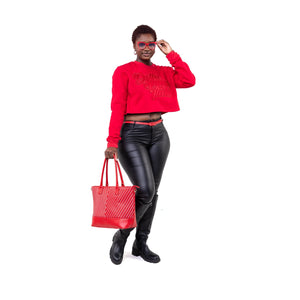 Delta Sigma Theta Red on Red Cropped Crewneck Sweater Winters Industries 
