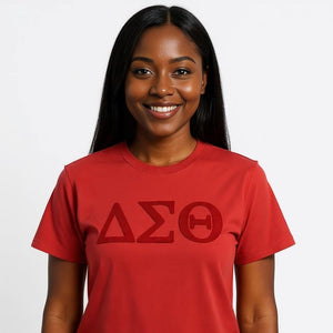 Delta Sigma Theta Red on Red Letters Brush Embroidery Tee Winters Industries 