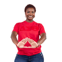 Delta Sigma Theta Red on Red Letters Brush Embroidery Tee Winters Industries 