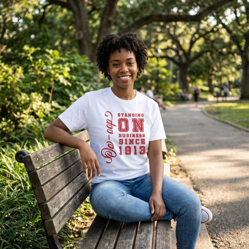 Delta Sigma Theta Standing on Business Tee/Sweatshirt Shirts Winters Industries by Fully Promoted Mesquite S SWEATSHIRT White
