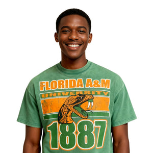Florida A&M University Oversized Acid Wash Box Tee Green Winters Industries 