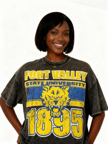 Fort Valley State University Oversized Acid Wash Box Tee