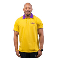 Gold Omega Psi Phi polo with purple collar Winters Industries 