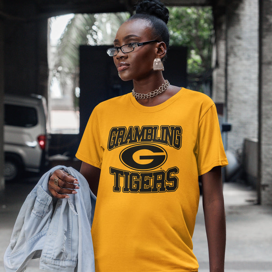 Grambling State University (GSU) Black on Black Tee/Sweatshirt Winters Industries Small Gold T-Shirt