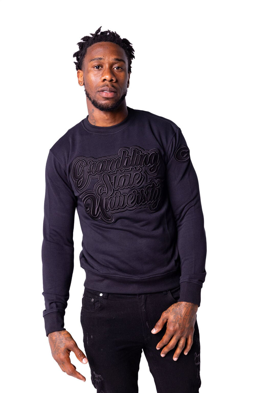 Grambling State University HBCU Black on Black 3D Embroidery Crewneck Sweater