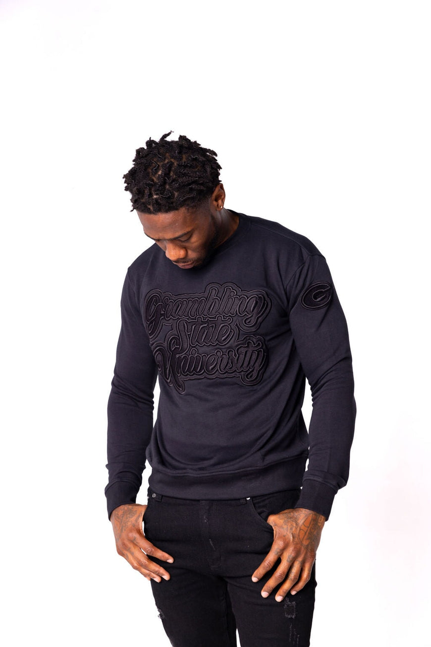 Grambling State University HBCU Black on Black 3D Embroidery Crewneck Sweater