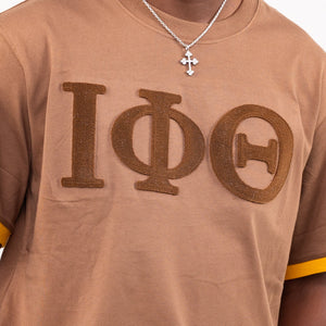 Iota Phi Theta Brown on Brown Letters Brush Embroidery Tee Winters Industries 