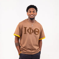 Iota Phi Theta Brown on Brown Letters Brush Embroidery Tee Winters Industries 