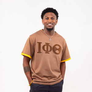 Iota Phi Theta Brown on Brown Letters Brush Embroidery Tee Winters Industries 