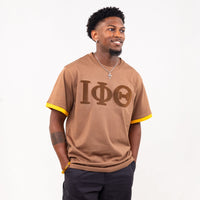 Iota Phi Theta Brown on Brown Letters Brush Embroidery Tee Winters Industries 