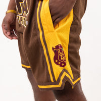 Iota Phi Theta Embroidered Brown Shorts with Gold Stripes Shorts Winters Industries 