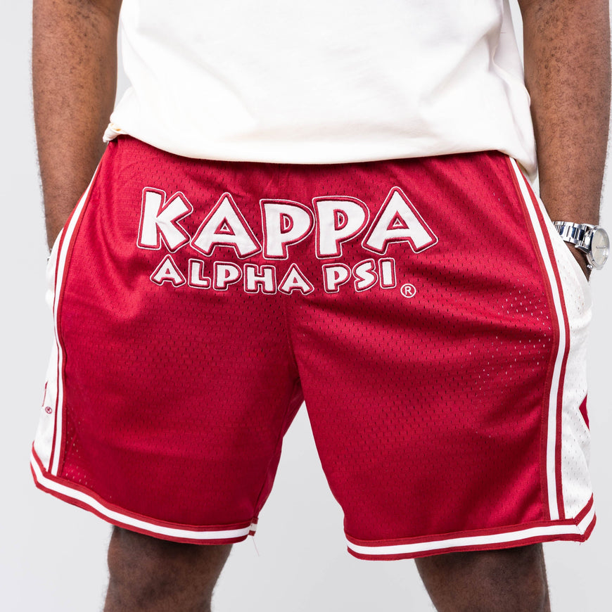 Kappa Alpha Psi Embroidered Crimson Shorts with Cream Stripes Shorts Winters Industries 