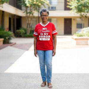 My Daughter is my Delta Sigma Theta Soror Shirts Winters Industries by Fully Promoted Mesquite S Red with White stripes 