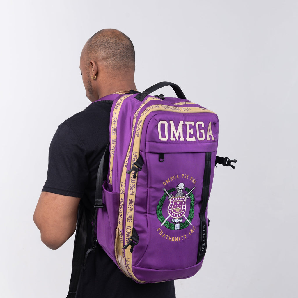 Omega Psi Phi Embroidered Purple and Gold Backpack
