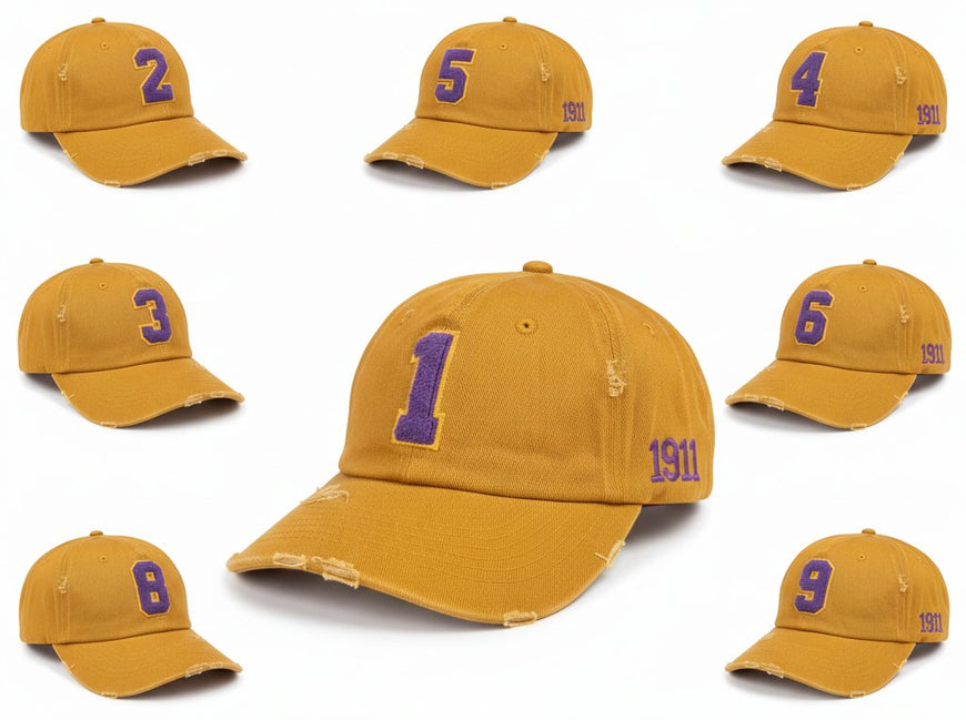 Omega Psi Phi Gold Chenille Cap with Line Number Winters Industries by Fully Promoted Mesquite 