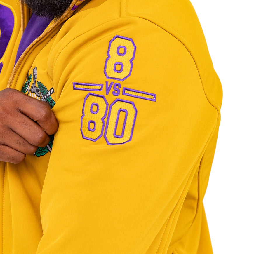 Omega Psi Phi Gold Jacket with Purple and Gold Stripes