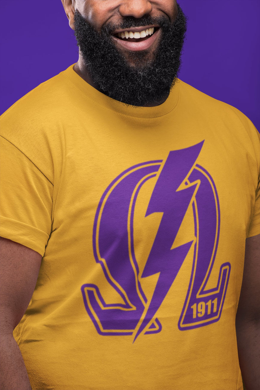 Omega Psi Phi Omega 1911 Bolt Tee/Sweatshirt Winters Industries by Fully Promoted Mesquite S T-SHIRT Gold