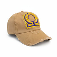 Omega Psi Phi Omega Symbol Chenille Cap Winters Industries by Fully Promoted Mesquite Gold 