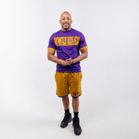 Omega Psi Phi Purple and Gold Color Block Short Set Winters Industries 