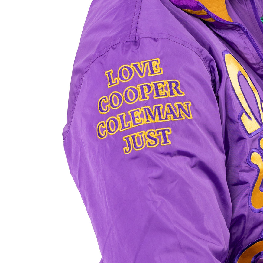 Omega Psi Phi Purple Bomber Style Jacket with Purple and Gold Stripes