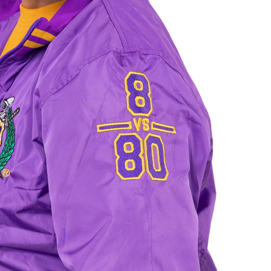 Omega Psi Phi Purple Bomber Style Jacket with Purple and Gold Stripes