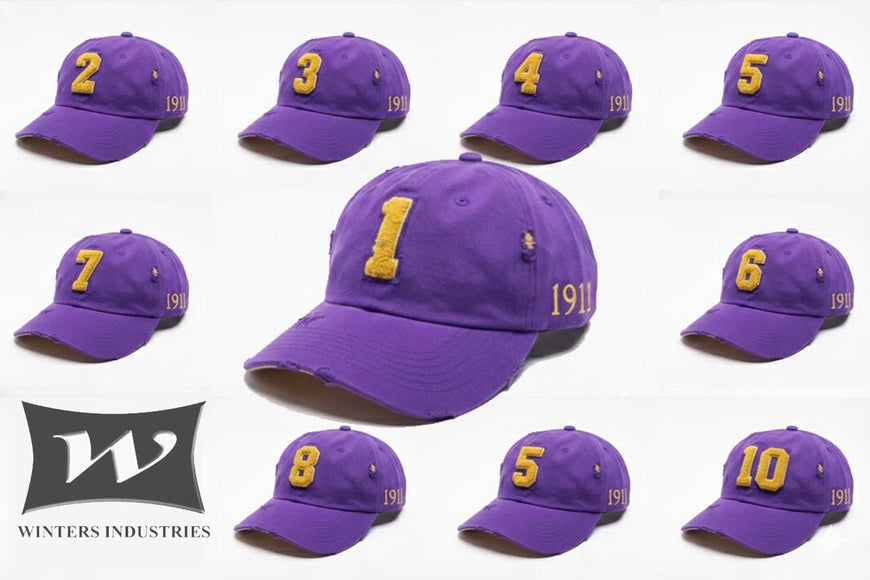 Omega Psi Phi Purple Chenille Cap with Line Number Winters Industries by Fully Promoted Mesquite 