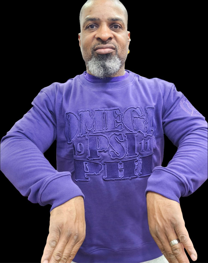 Omega Psi Phi Purple on Purple Crewneck Sweater