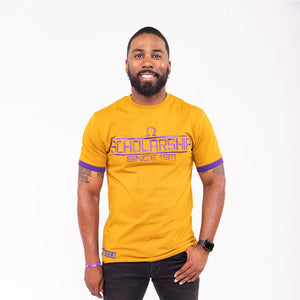 Omega Psi Phi "SCHOLARSHIP" Embroidered Tee Gold