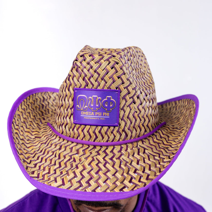 Omega Psi Phi Straw cowboy hat with strap Winters Industries 