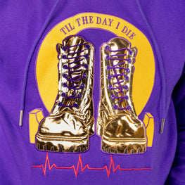 Omega Psi Phi 'Til The Day I Die Hoodie with "Gold Boots" and Purple Strings