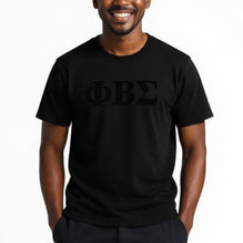 Phi Beta Sigma Black on Black Letters Brush Embroidery Tee