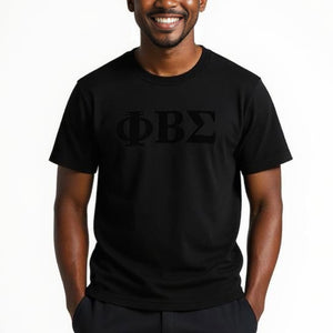Phi Beta Sigma Black on Black Letters Brush Embroidery Tee Winters Industries 