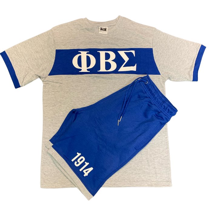 Phi Beta Sigma Blue and Gray Color Block Short Set