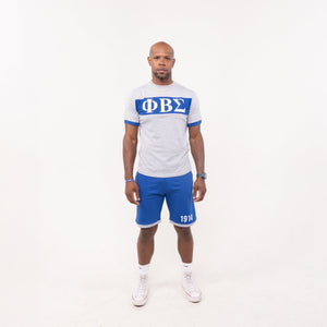 Phi Beta Sigma Blue and Gray Color Block Short Set Winters Industries 