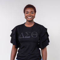PREORDER ONLY Delta Sigma Theta Letters Ruffle Blouse with Bling BLACK Winters Industries 