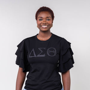 PREORDER ONLY Delta Sigma Theta Letters Ruffle Blouse with Bling BLACK Winters Industries 