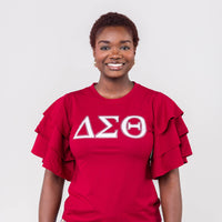 PREORDER ONLY Delta Sigma Theta Letters Ruffle Blouse with Bling Winters Industries 