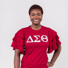 Delta Sigma Theta Letters Ruffle Blouse with Bling