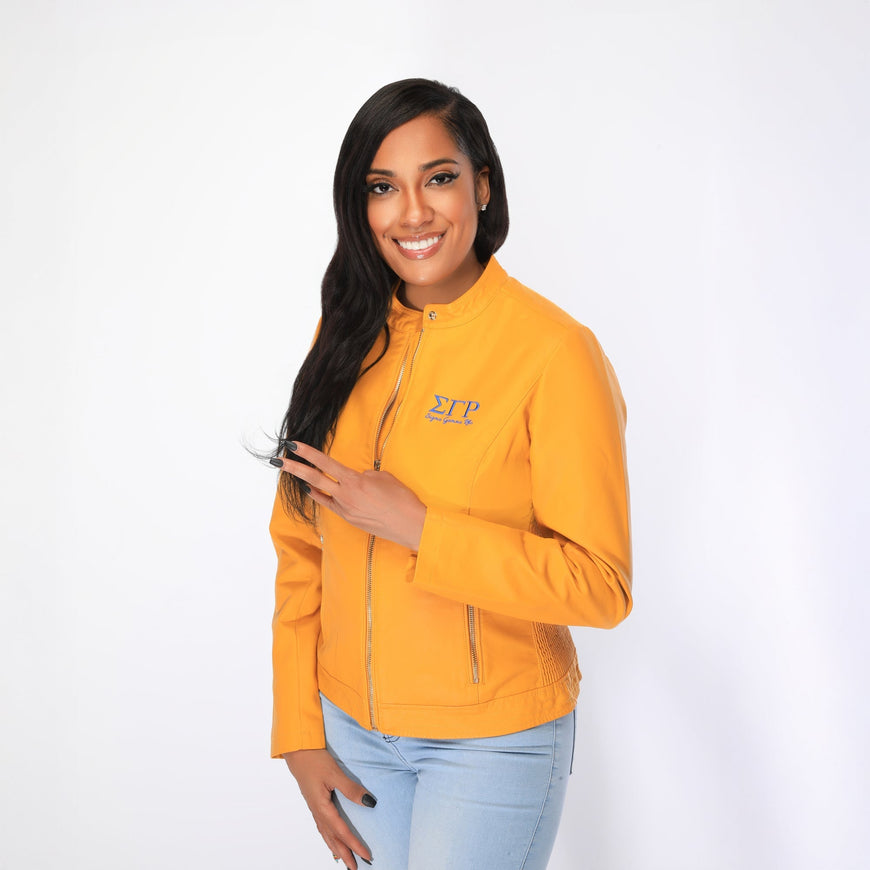 PU Leather Embroidered Sigma Gamma Rho Jacket Winters Industries 
