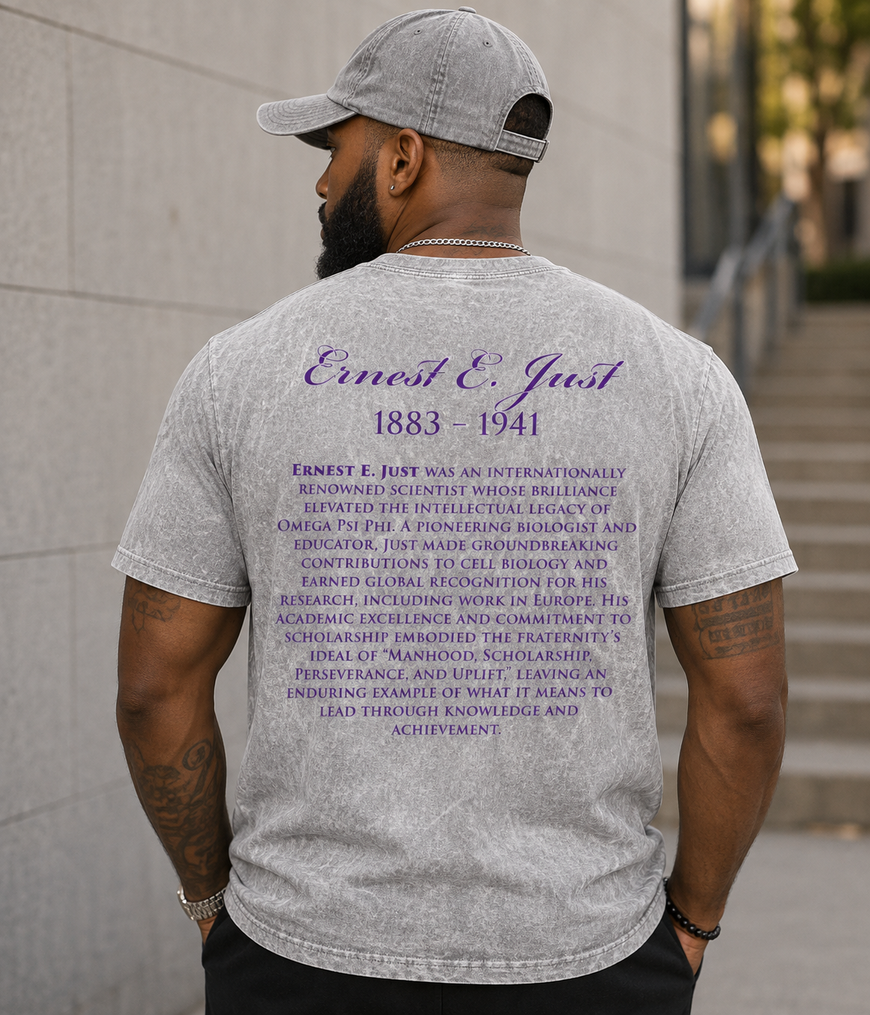 Omega Psi Phi Ernest Just Professor Acid Wash Tee Gray