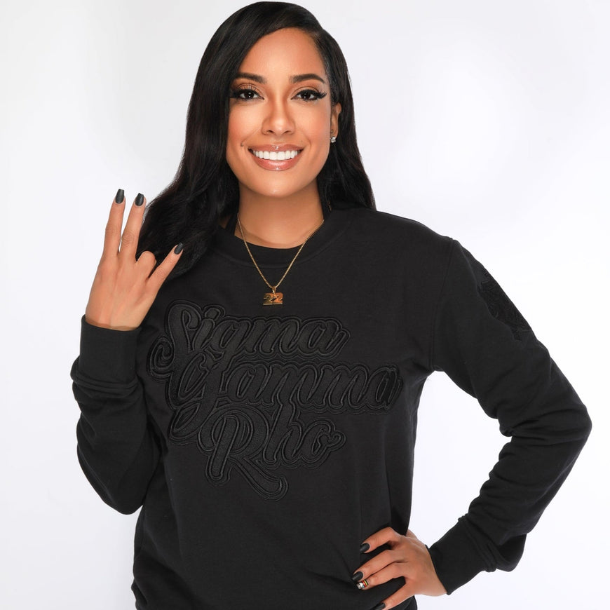 Sigma Gamma Rho Black on Black crewneck sweater Winters Industries 