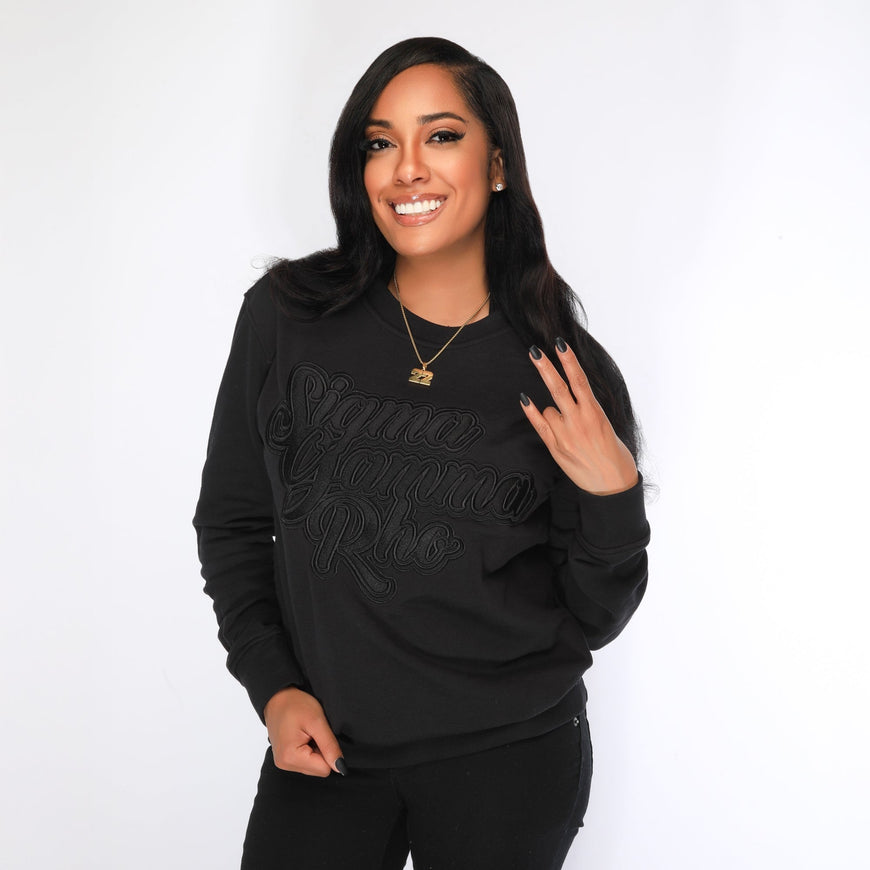 Sigma Gamma Rho Black on Black crewneck sweater Winters Industries 