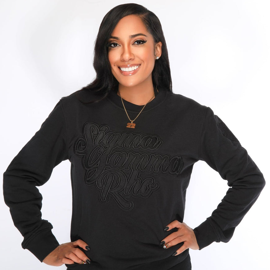 Sigma Gamma Rho Black on Black crewneck sweater Winters Industries 