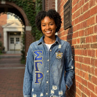 Sigma Gamma Rho Embroidered Letters Distressed Denim Jacket Winters Industries 