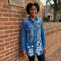 Sigma Gamma Rho Embroidered Letters Distressed Denim Jacket Winters Industries 