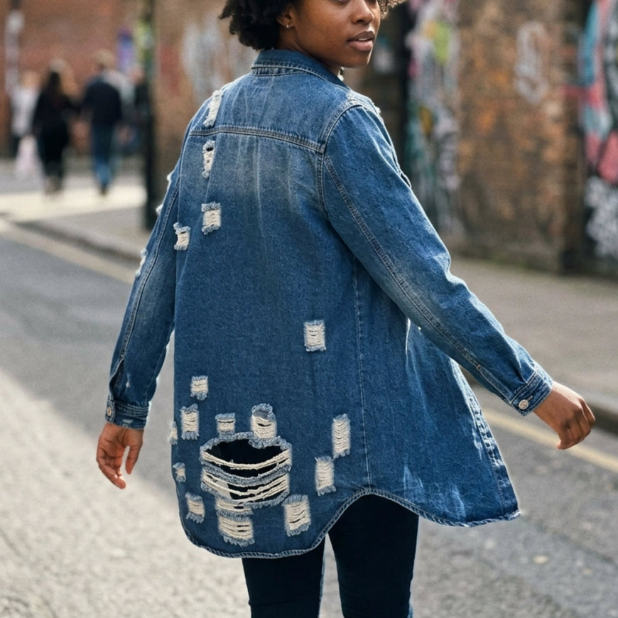 Sigma Gamma Rho Embroidered Letters Distressed Denim Jacket Winters Industries 
